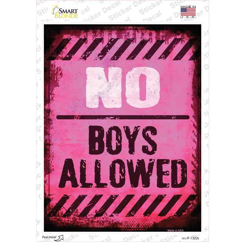 P-1322s-M No Boys Allowed Distressed Novelty Rectangle Sticker Decal - Medium