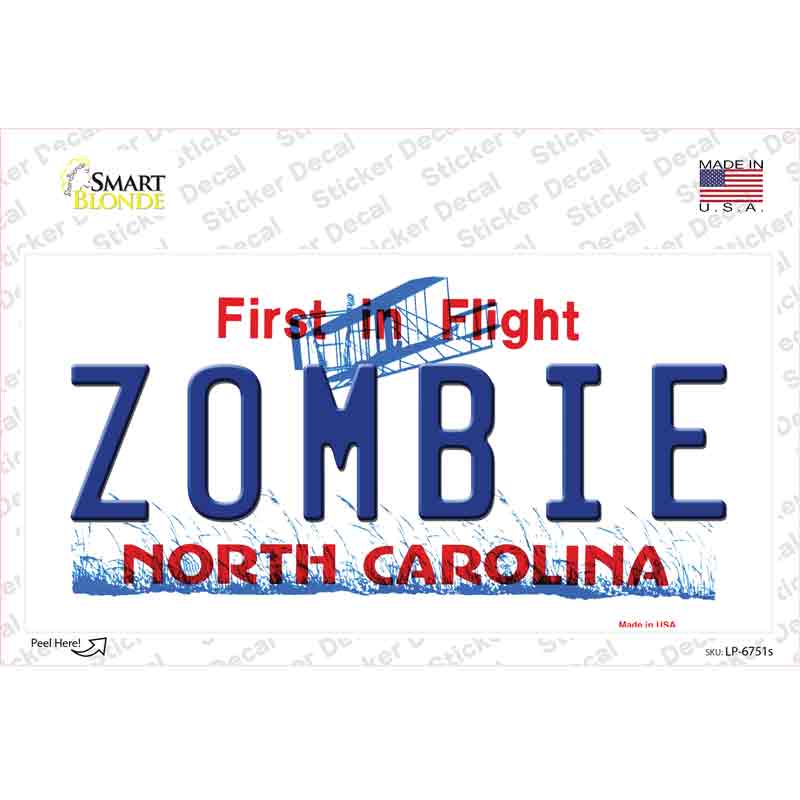 LP-6751s-M Zombie North Carolina Novelty Sticker Decal - Medium