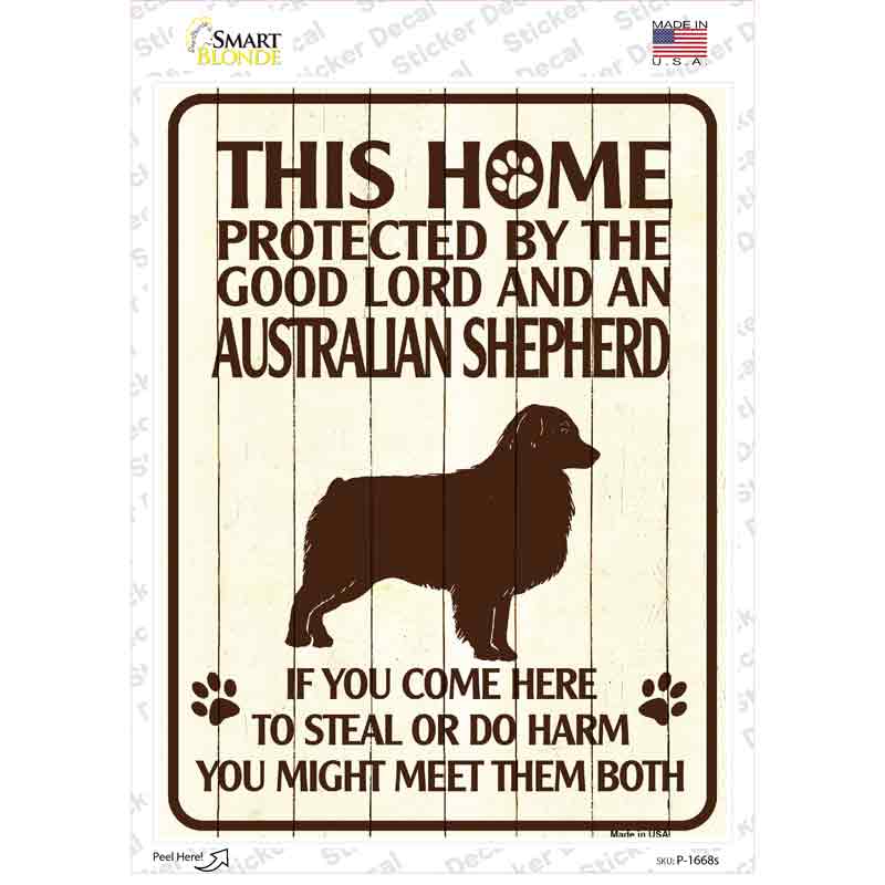 P-1668s-M Protected by An Australian Shepherd Novelty Rectangle Sticker Decal - Medium