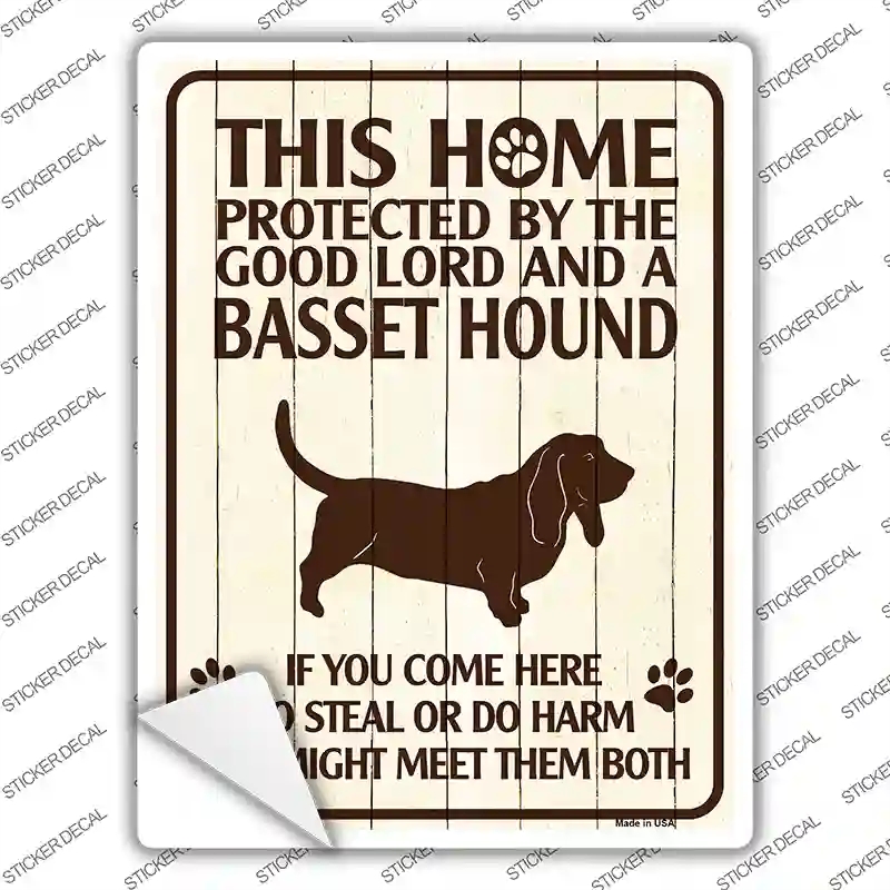 P-1669s-L Protected by A Basset Hound Novelty Rectangle Sticker Decal - Large