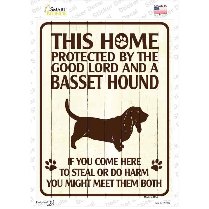 P-1669s-M Protected by A Basset Hound Novelty Rectangle Sticker Decal - Medium