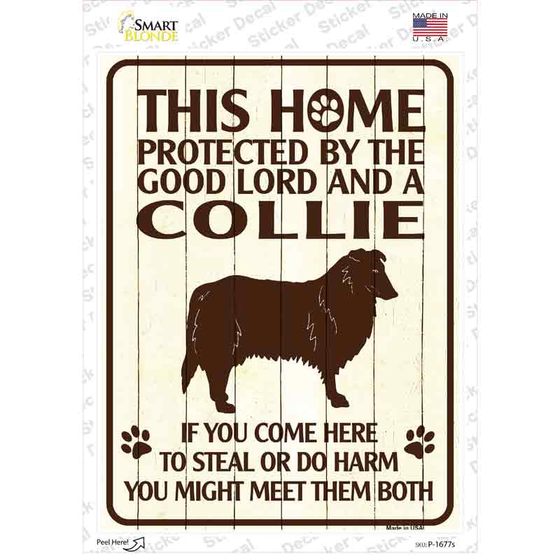 P-1677s-M Protected by A Collie Novelty Rectangle Sticker Decal - Medium
