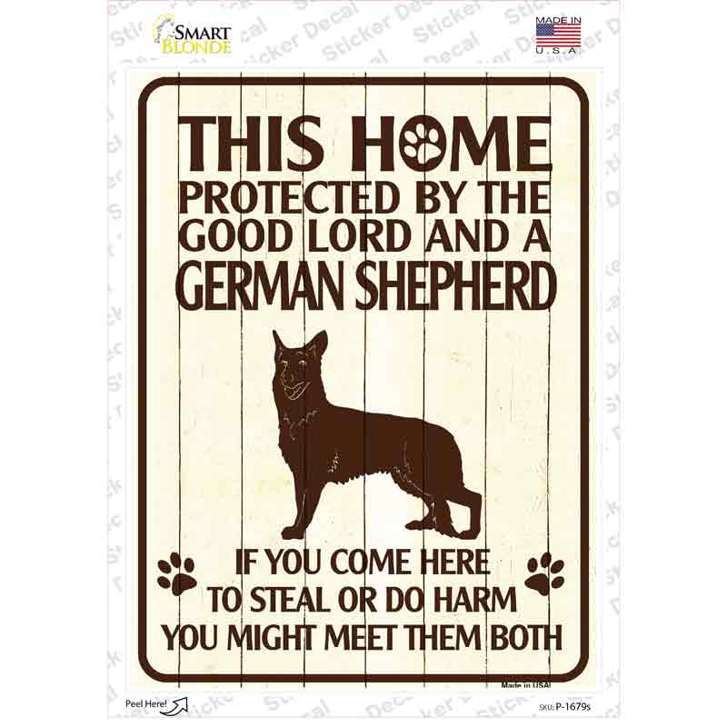 P-1679s-M Protected by A German Shepherd Novelty Rectangle Sticker Decal - Medium