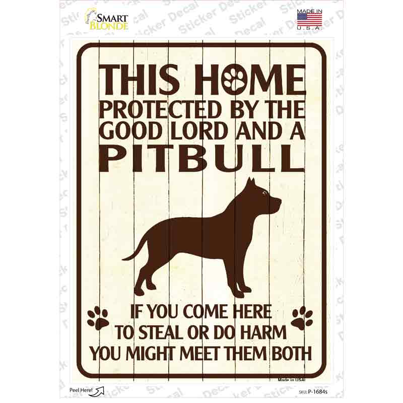 P-1684s-M Protected by A Pitbull Novelty Rectangle Sticker Decal - Medium