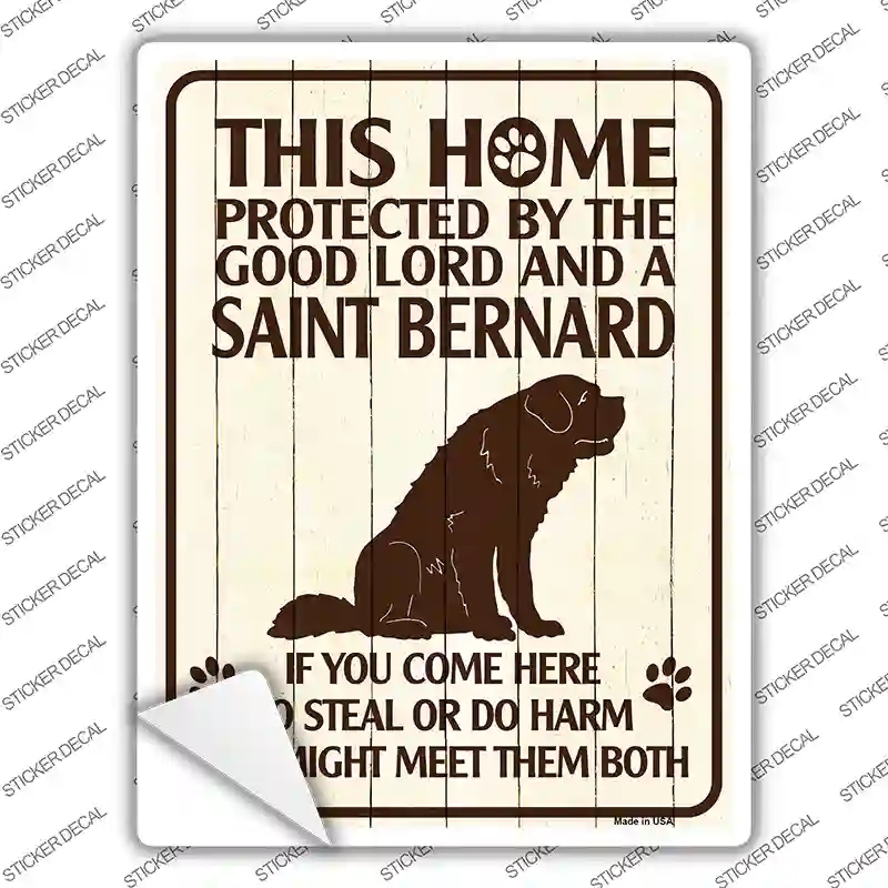 P-1686s-L Protected by A Saint Bernard Novelty Rectangle Sticker Decal - Large
