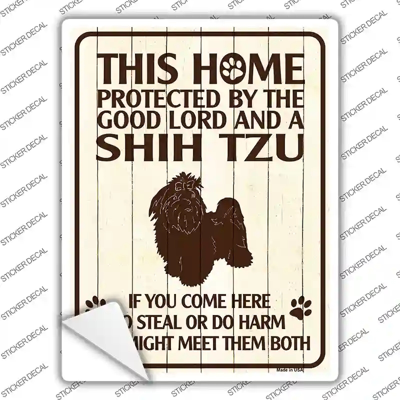 P-1687s-L Protected by A Shih Tzu Novelty Rectangle Sticker Decal - Large