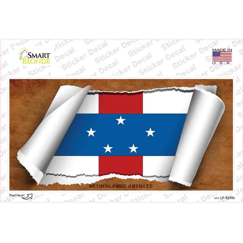 LP-9249s-M Netherlands Antilles Flag Scroll Novelty Sticker Decal - Medium