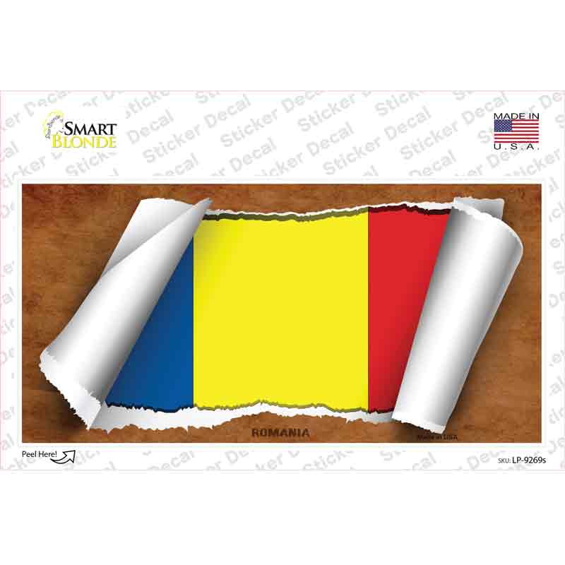 LP-9269s-M Romania Flag Scroll Novelty Sticker Decal - Medium