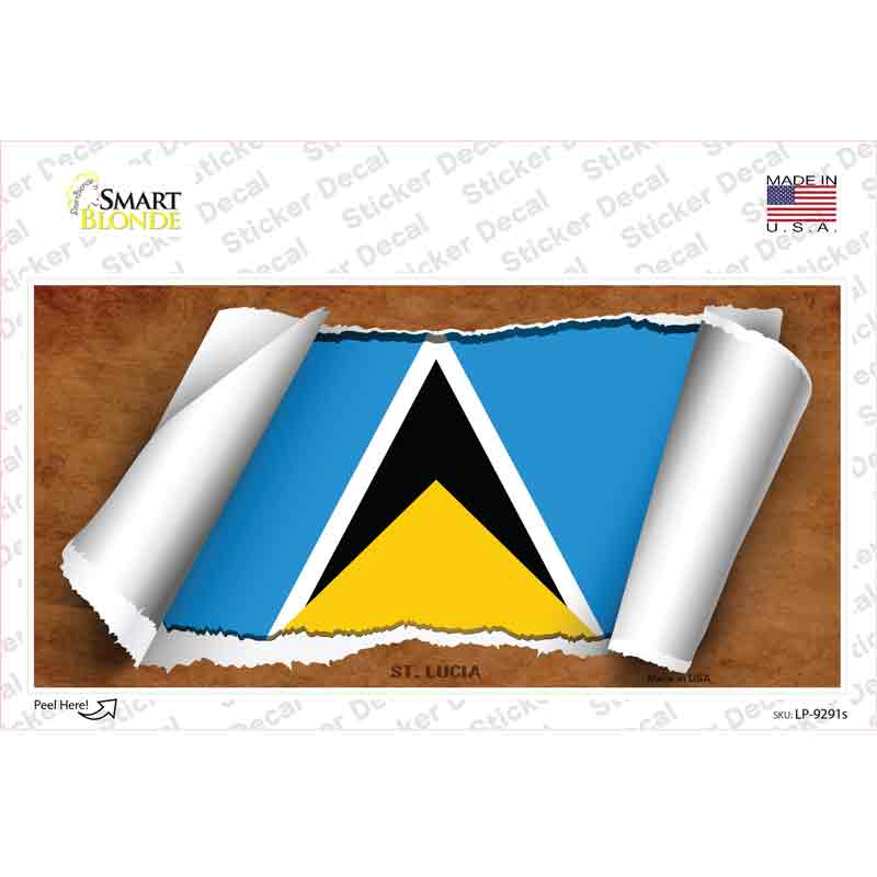 LP-9291s-M St Lucia Flag Scroll Novelty Sticker Decal - Medium