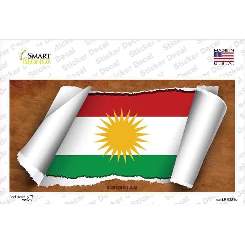 LP-9321s-M Kurdistan Flag Scroll Novelty Sticker Decal - Medium