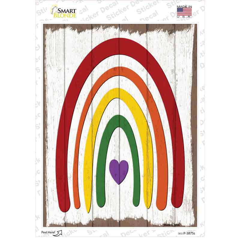 P-3875s-M Rainbow with Heart Novelty Rectangle Sticker Decal - Medium