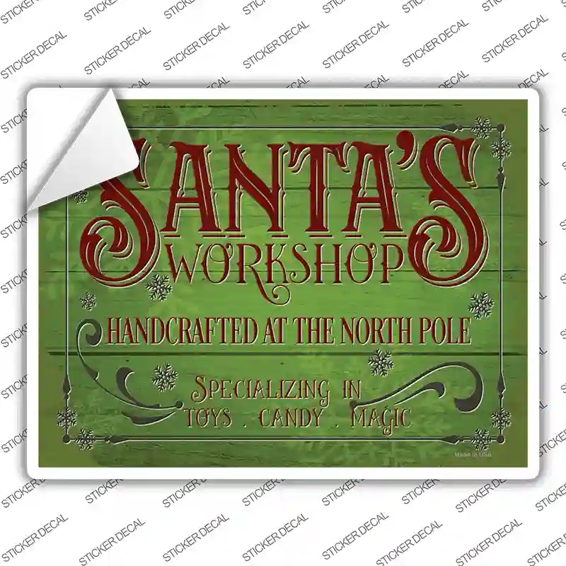 P-3896s-L Santas Workshop Novelty Rectangle Sticker Decal - Large