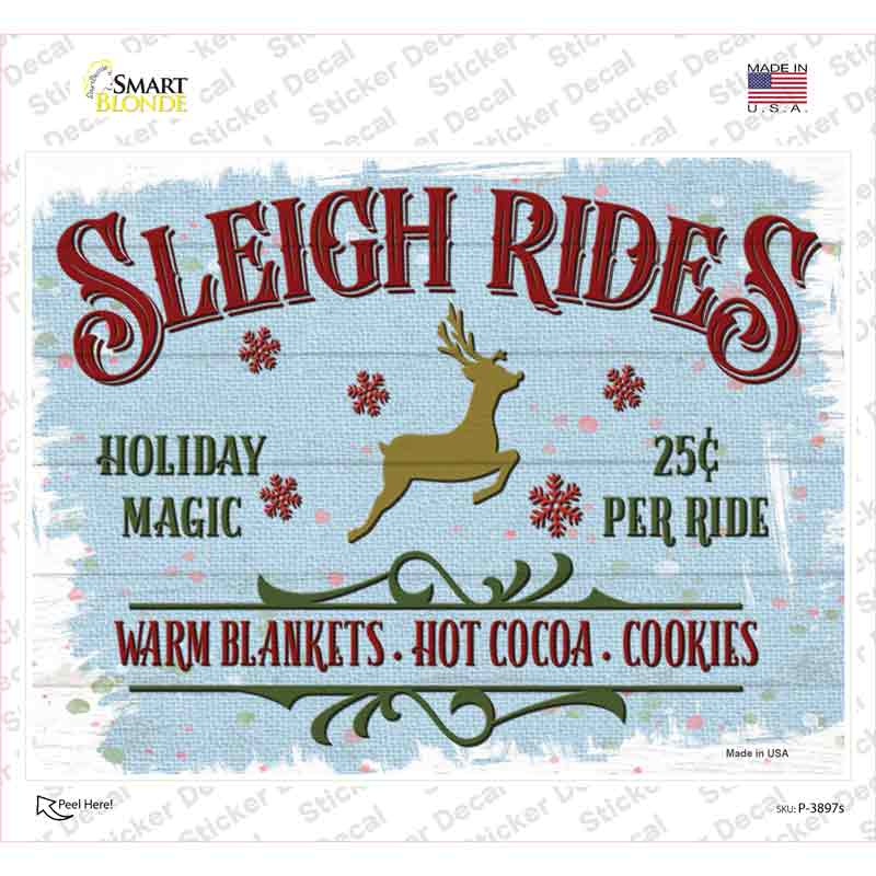 P-3897s-M Sleigh Rides Blue Novelty Rectangle Sticker Decal - Medium