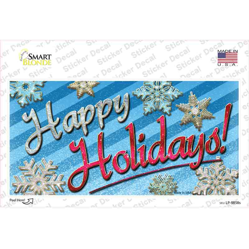 LP-9858s-M Happy Holidays Blue Novelty Sticker Decal - Medium