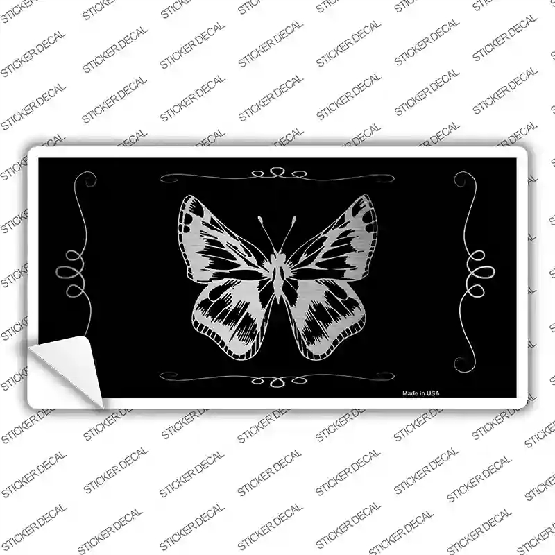 LPC-1067s-L Butterfly Black Brushed Chrome Novelty Sticker Decal - Large