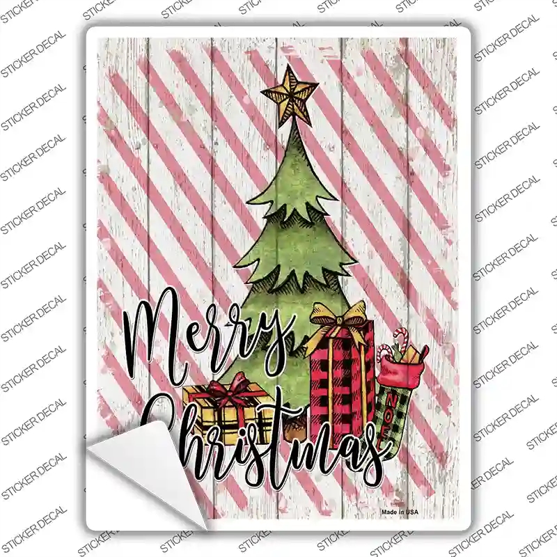 P-3902s-S Merry Christmas Tree Novelty Rectangle Sticker Decal - Small