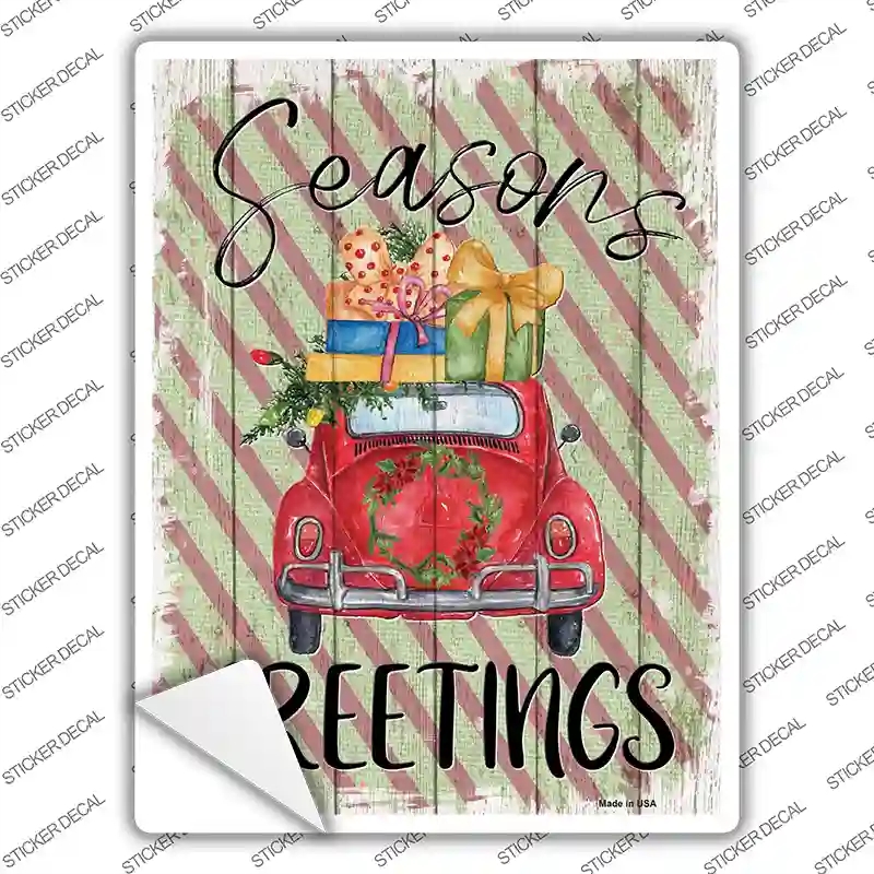 P-3908s-L Seasons Greetings Car Novelty Rectangle Sticker Decal - Large