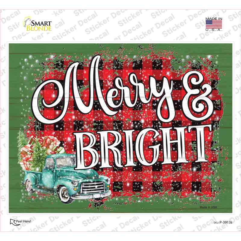 P-3913s-M Merry & Bright Novelty Rectangle Sticker Decal - Medium