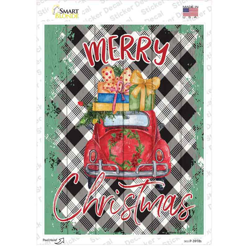 P-3918s-M Merry Christmas Car Novelty Rectangle Sticker Decal - Medium