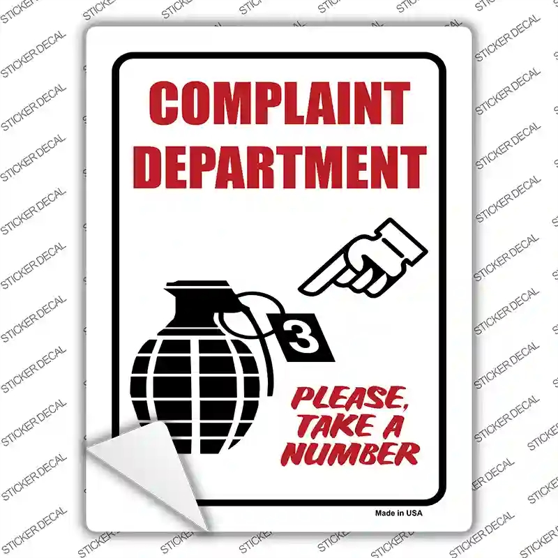 P-674s-XL Complaint Department Novelty Rectangle Sticker Decal - Extra Large
