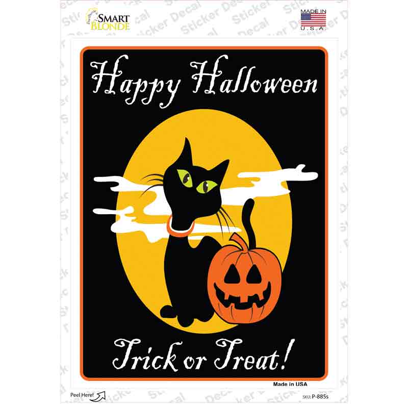 P-885s-M Happy Halloween Black Cat Novelty Rectangle Sticker Decal - Medium