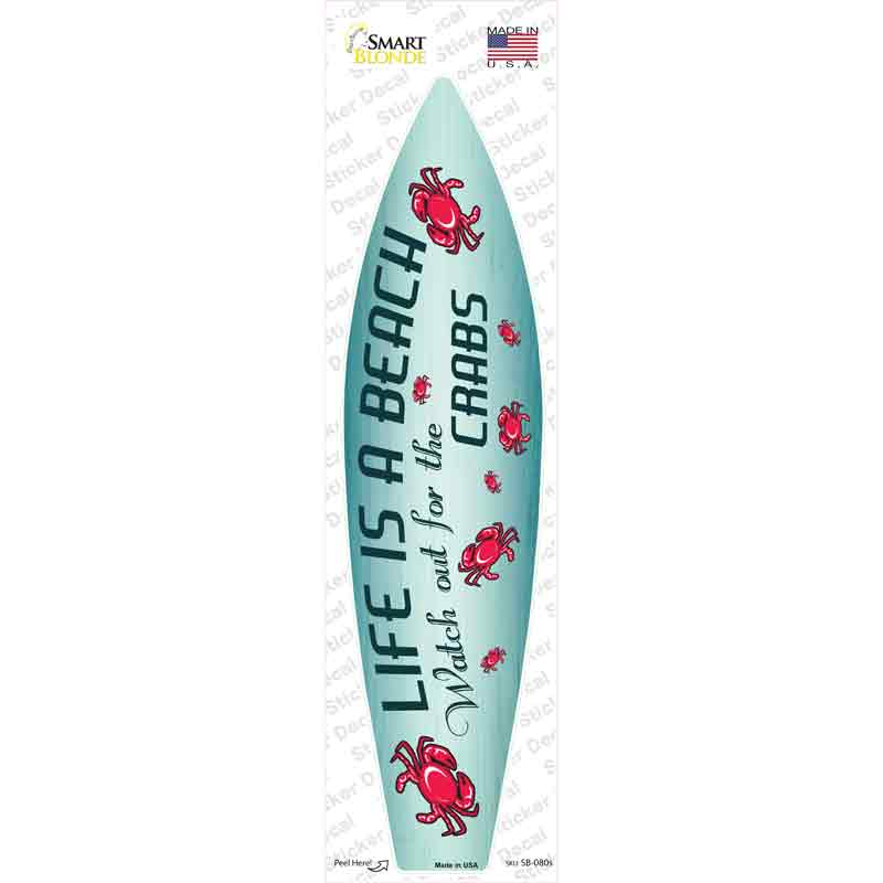 SB-080s-M Watch Out for Crabs Novelty Surfboard Sticker Decal - Medium