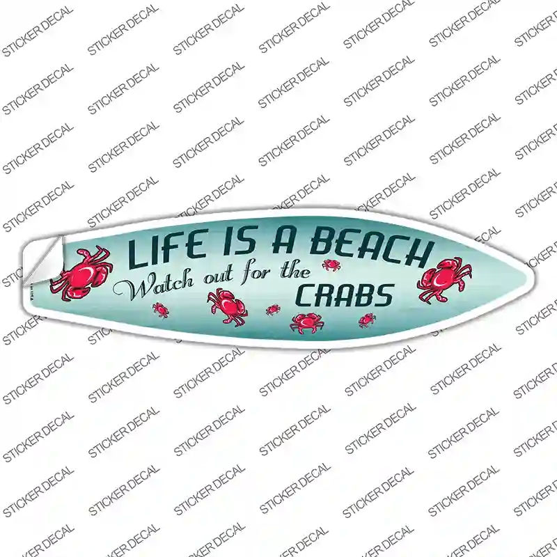 SB-080s-S Watch Out for Crabs Novelty Surfboard Sticker Decal - Small