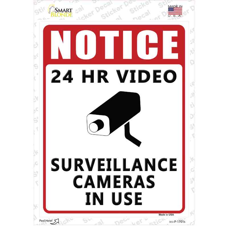 P-1701s-M Notice Video Surveillance Novelty Rectangle Sticker Decal - Medium
