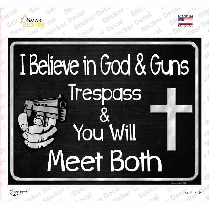 P-1464s-M God & Guns Novelty Rectangle Sticker Decal - Medium