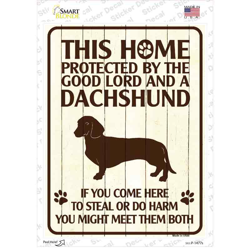 P-1477s-M Dachshund Protected Novelty Rectangle Sticker Decal - Medium