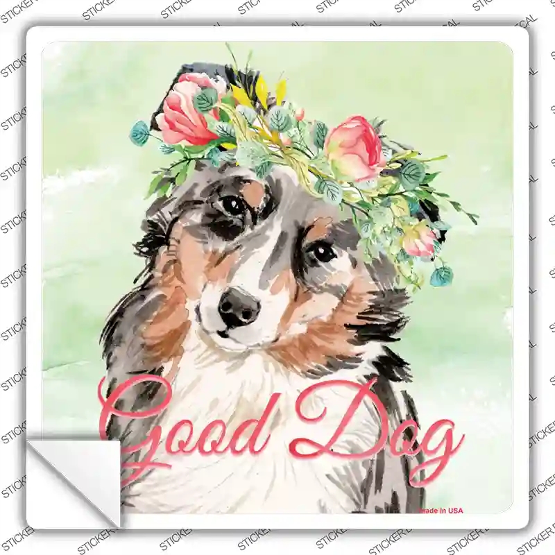 SQ-370s-L Australian Shepherd Good Dog Novelty Square Sticker Decal - Large
