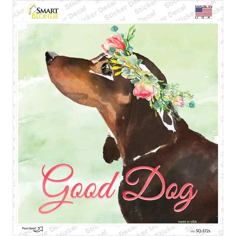 SQ-372s-M Black Dachshund Good Dog Novelty Square Sticker Decal - Medium