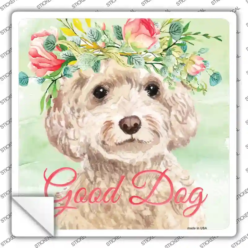SQ-379s-S White Cockapoo Good Dog Novelty Square Sticker Decal - Small