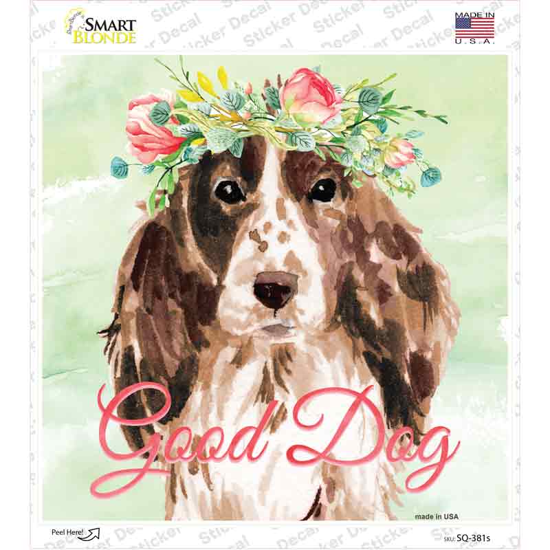 SQ-381s-M Cocker Spaniel Good Dog Novelty Square Sticker Decal - Medium