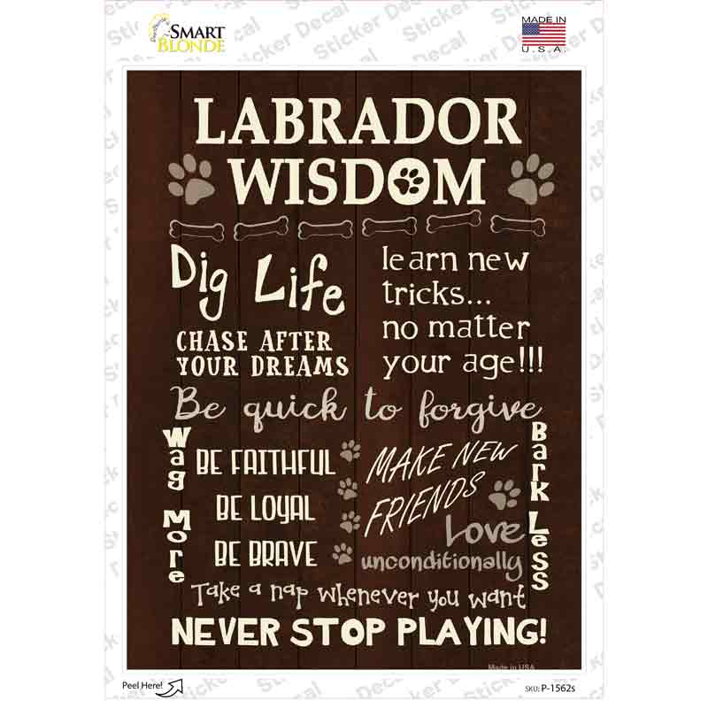 P-1562s-M Labrador Wisdom Novelty Rectangle Sticker Decal - Medium
