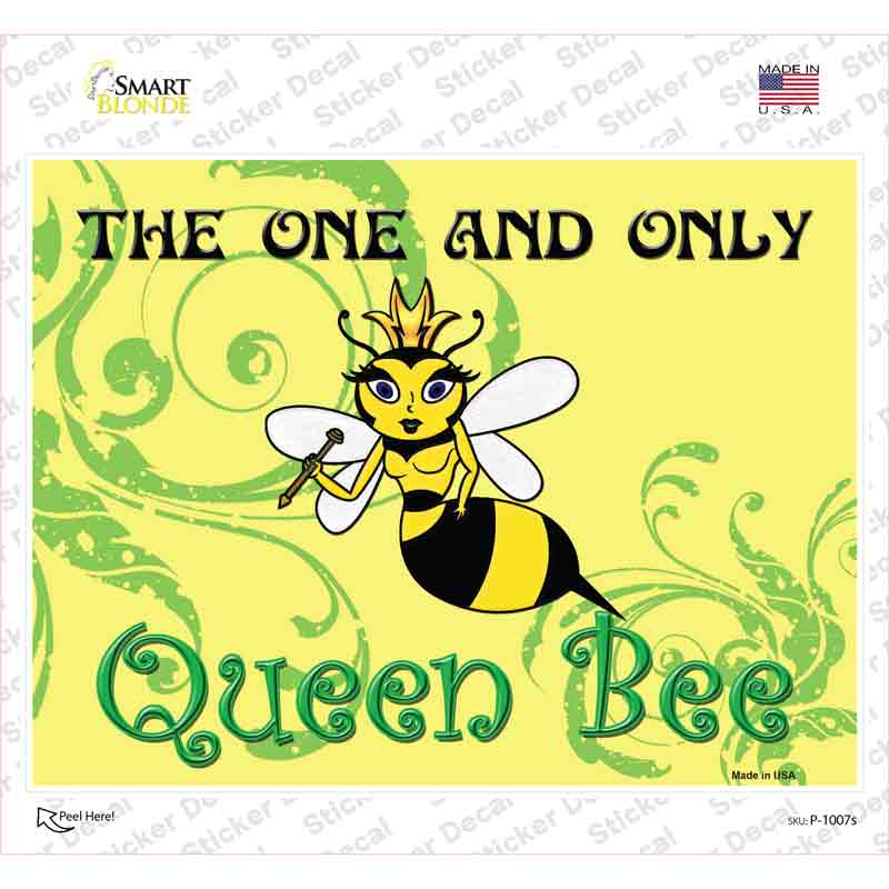 P-1007s-M Queen Bee Horizontal Green Novelty Rectangle Sticker Decal - Medium