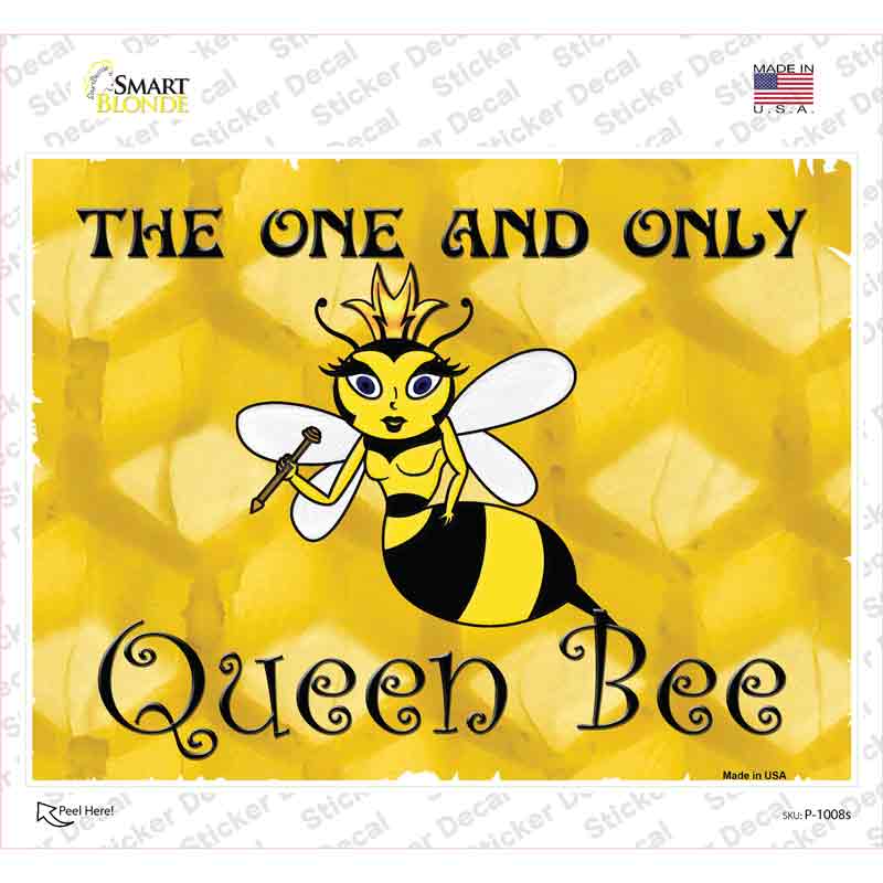 P-1008s-M Queen Bee Horizontal Gold Novelty Rectangle Sticker Decal - Medium
