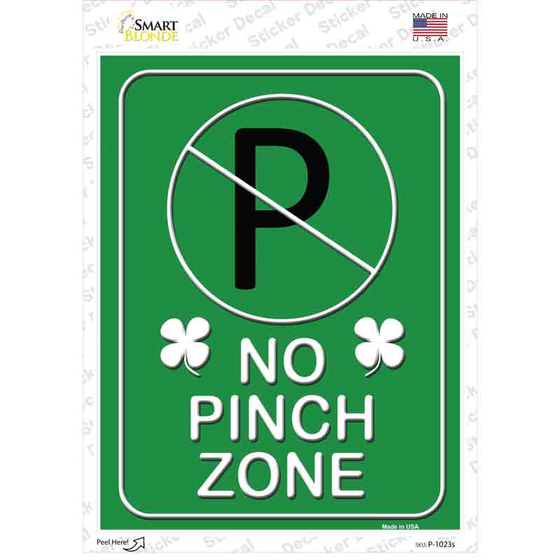P-1023s-M No Pinch Zone Green Novelty Rectangle Sticker Decal - Medium