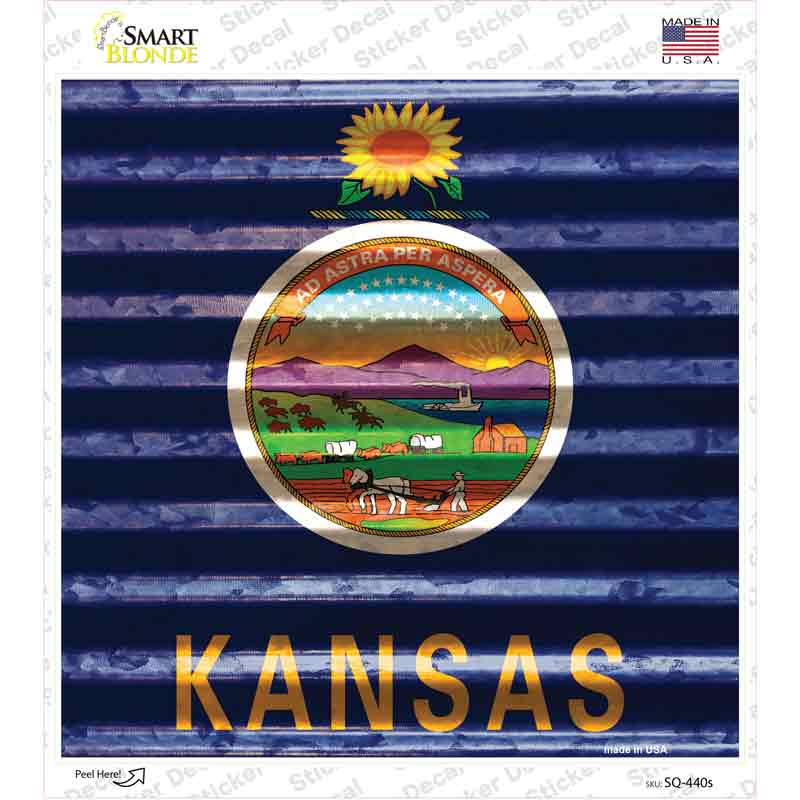 SQ-440s-M Kansas Flag Corrugated Effect Novelty Square Sticker Decal - Medium