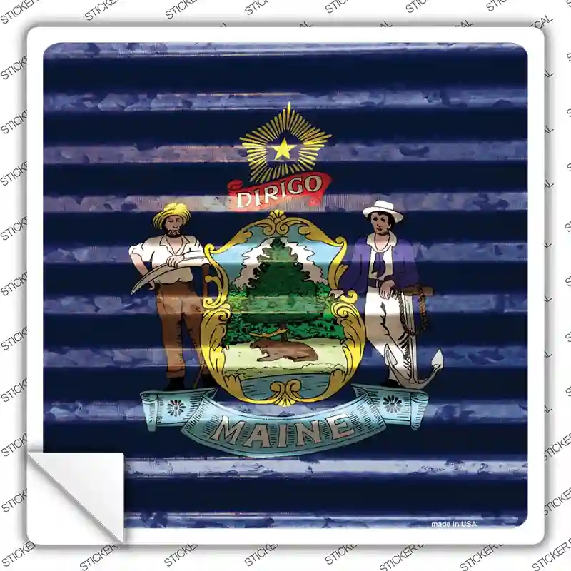 SQ-443s-L Maine Flag Corrugated Effect Novelty Square Sticker Decal - Large