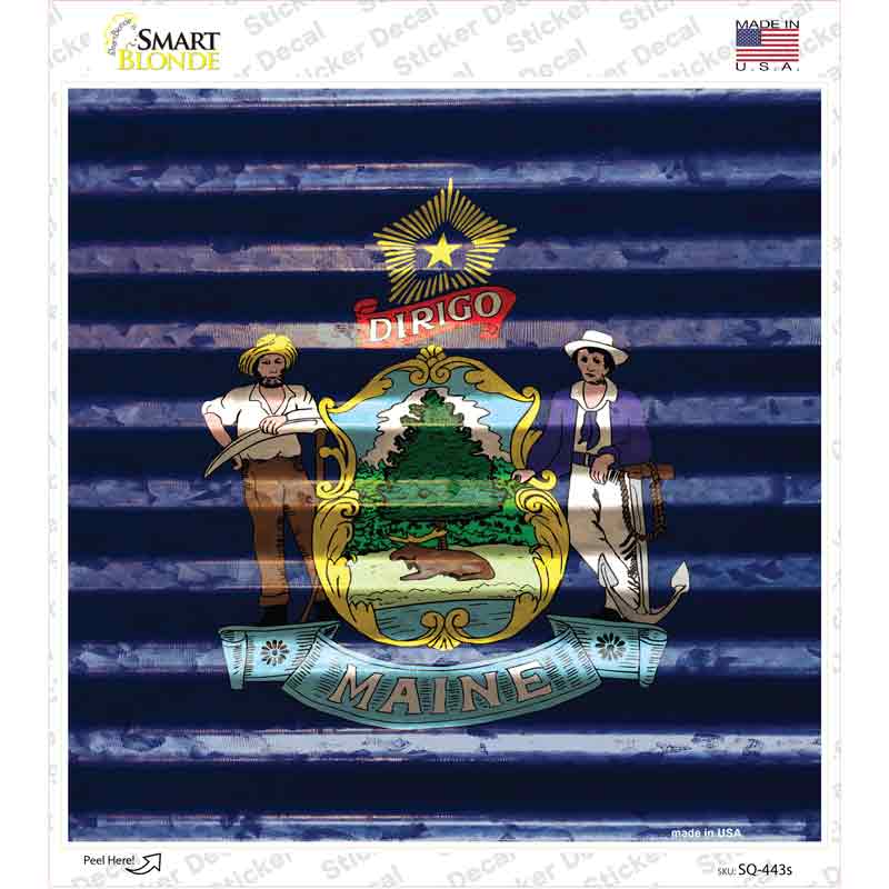 SQ-443s-M Maine Flag Corrugated Effect Novelty Square Sticker Decal - Medium