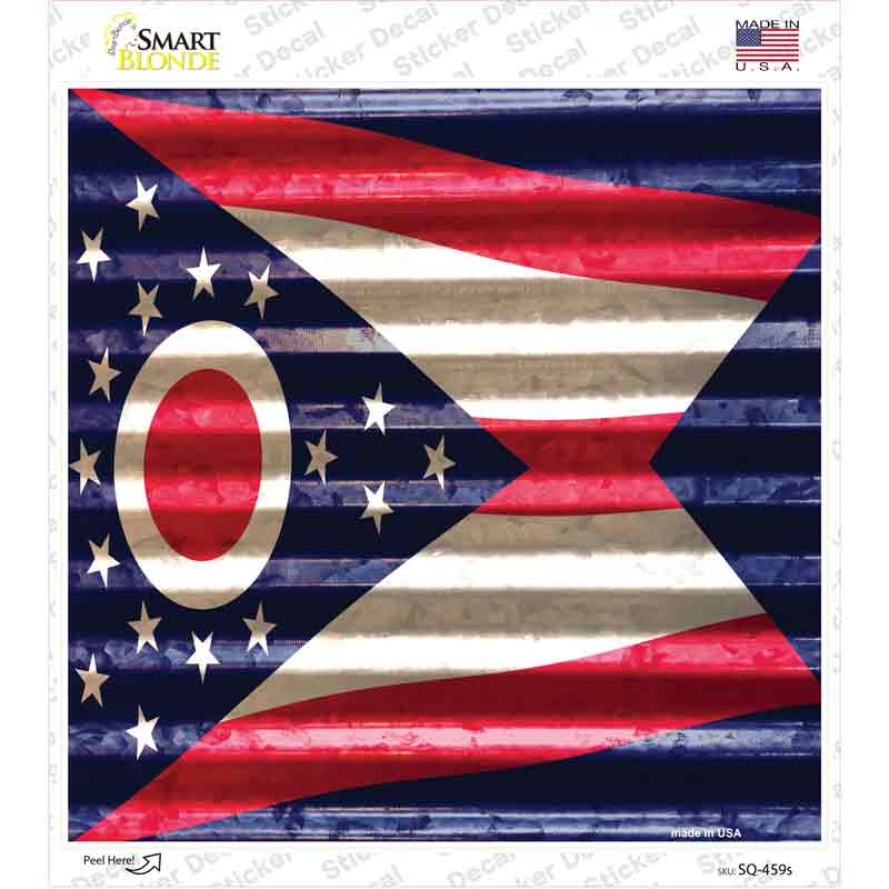SQ-459s-M Ohio Flag Corrugated Effect Novelty Square Sticker Decal - Medium