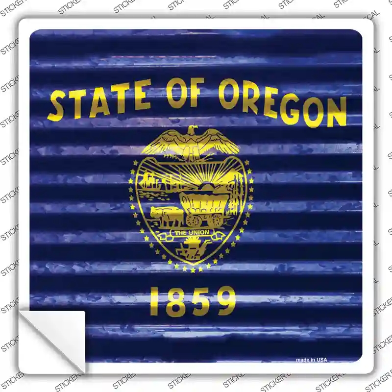 SQ-461s-S Oregon Flag Corrugated Effect Novelty Square Sticker Decal - Small