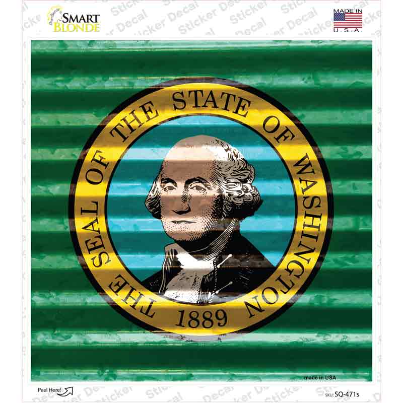 SQ-471s-M Washington Flag Corrugated Effect Novelty Square Sticker Decal - Medium