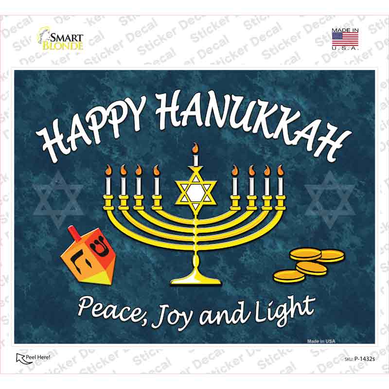 P-1432s-M Happy Hanukkah Menorah Novelty Rectangle Sticker Decal - Medium
