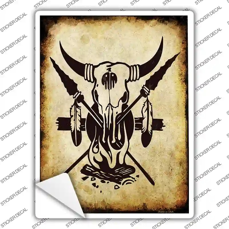 P-1444s-S Burning Skull Novelty Rectangle Sticker Decal - Small