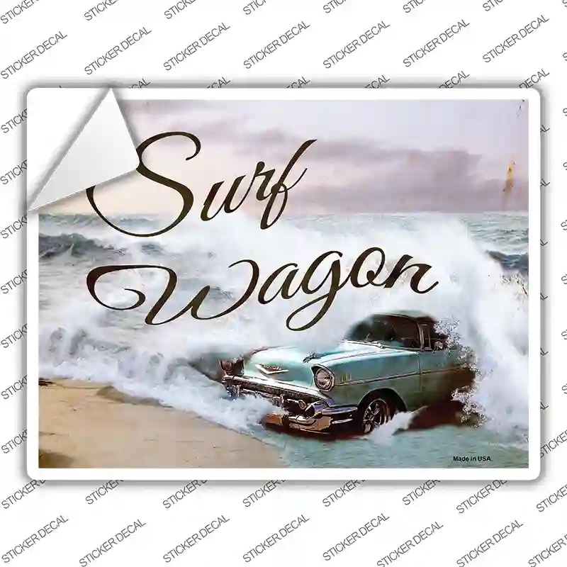 P-2410s-XL Surf Wagon Vintage Novelty Rectangle Sticker Decal - Extra Large