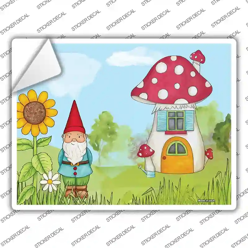 P-2496s-S Gnome & Mushroom House Novelty Rectangle Sticker Decal - Small