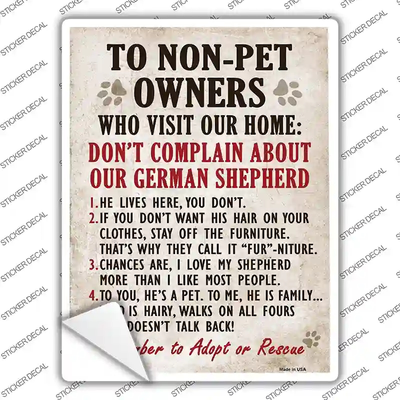P-1635s-S Non-Pet Owners German Shepherd Novelty Rectangle Sticker Decal - Small