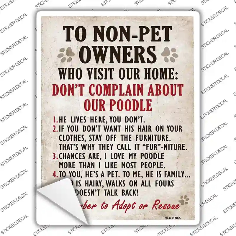 P-1641s-S Non-Pet Owners Poodle Novelty Rectangle Sticker Decal - Small